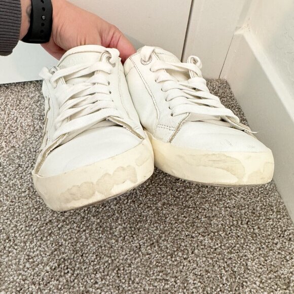 Zadig & Voltaire Leather Distressed Star Applique Lace Up Sneakers White 38 / 7 - Picture 4 of 13